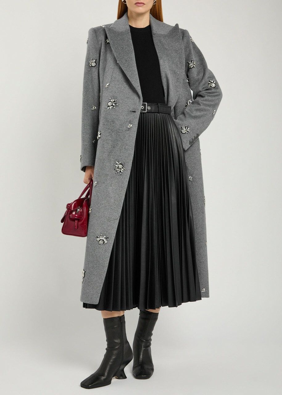 Simkhai Ganni Embellished Wool-blend Coat Grey