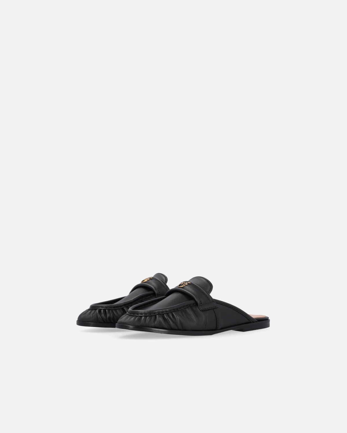 Pinko Flat Nappa Leather Mule Moccasins Limo Black
