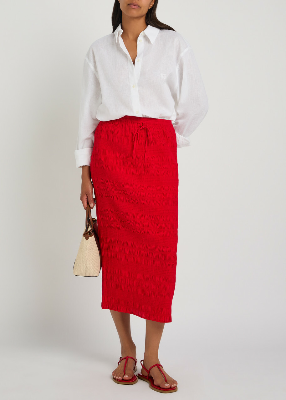 Polo Ralph Lauren Shirred Woven Midi Skirt Red