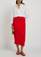 Polo Ralph Lauren Shirred Woven Midi Skirt Red