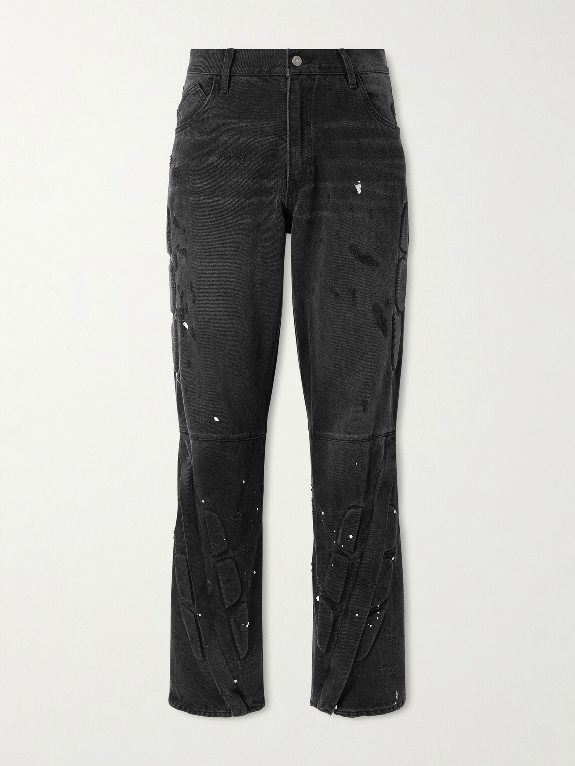 Satoshi Nakamoto - Enduro Straight-Leg Padded Paint-Splattered Jeans - Black