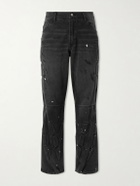 Satoshi Nakamoto - Enduro Straight-Leg Padded Paint-Splattered Jeans - Black