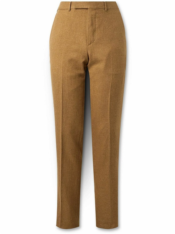 Photo: Zegna - Straight-Leg Linen and Wool-Blend Twill Suit Trousers - Brown
