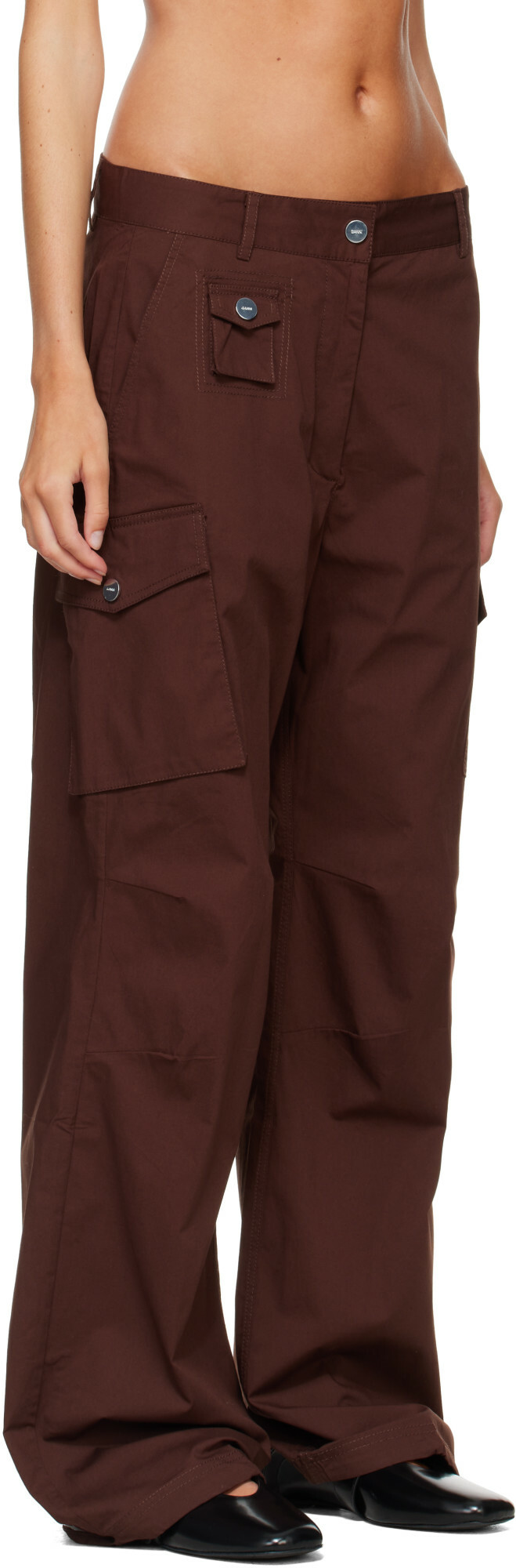 GANNI Brown Cotton Cargo Pants