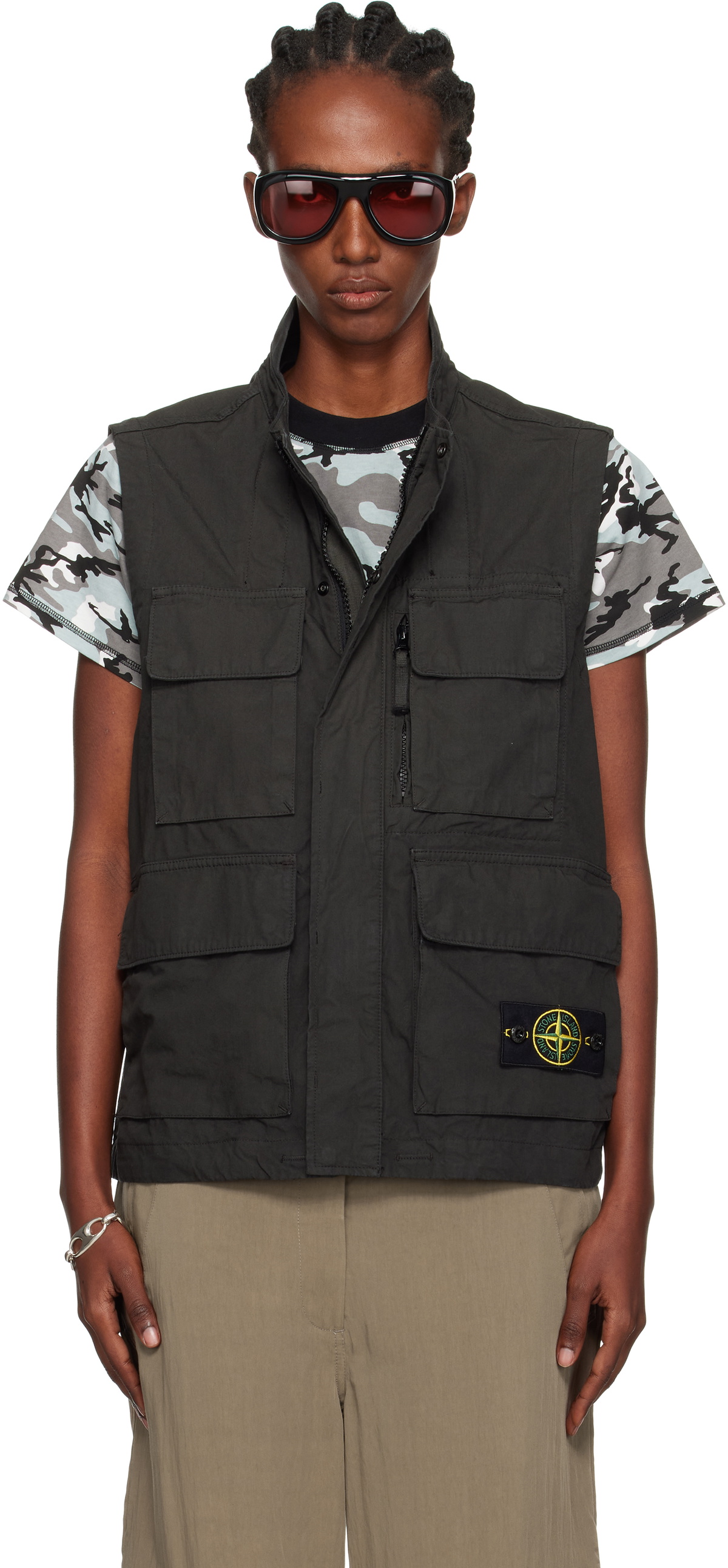 Stone Island Gray G100001 Canvas Weave Organic Cotton Vest