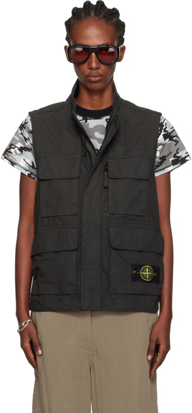 Photo: Stone Island Gray G100001 Canvas Weave Organic Cotton Vest