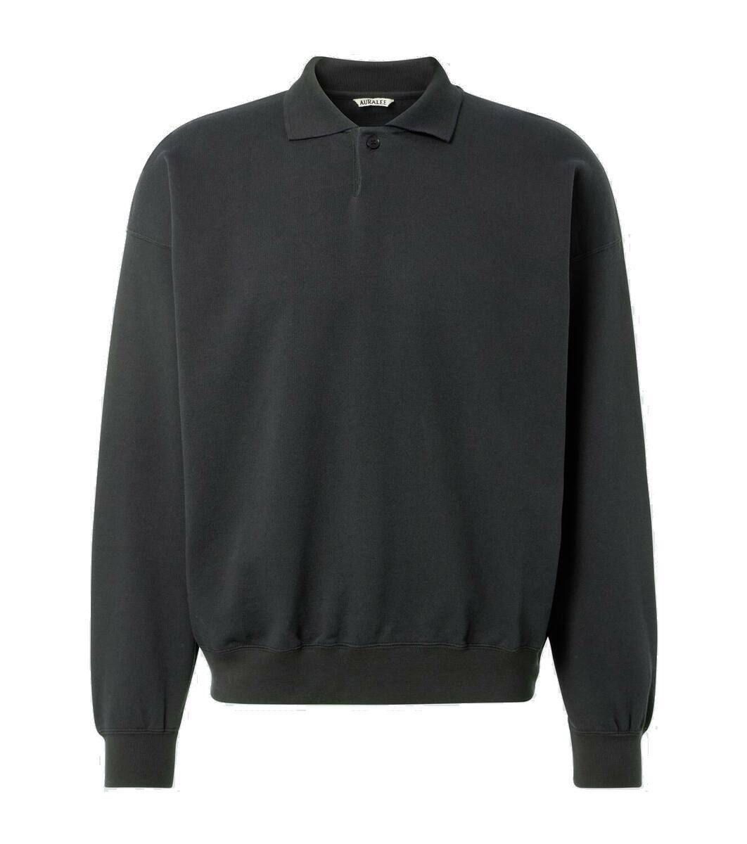 トップス AURALEE PIMA LIGHT SWEAT POLO BLACK 5 Pima Light Sweat Polo in Ink Black