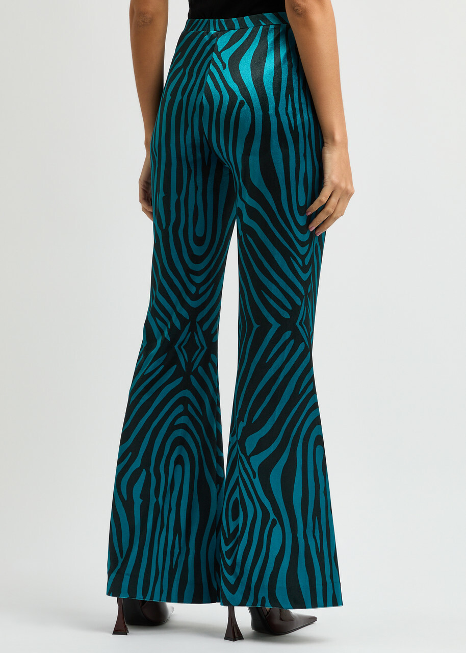 Diane Von Furstenberg Ruthette Printed Flared Velvet Trousers Blue