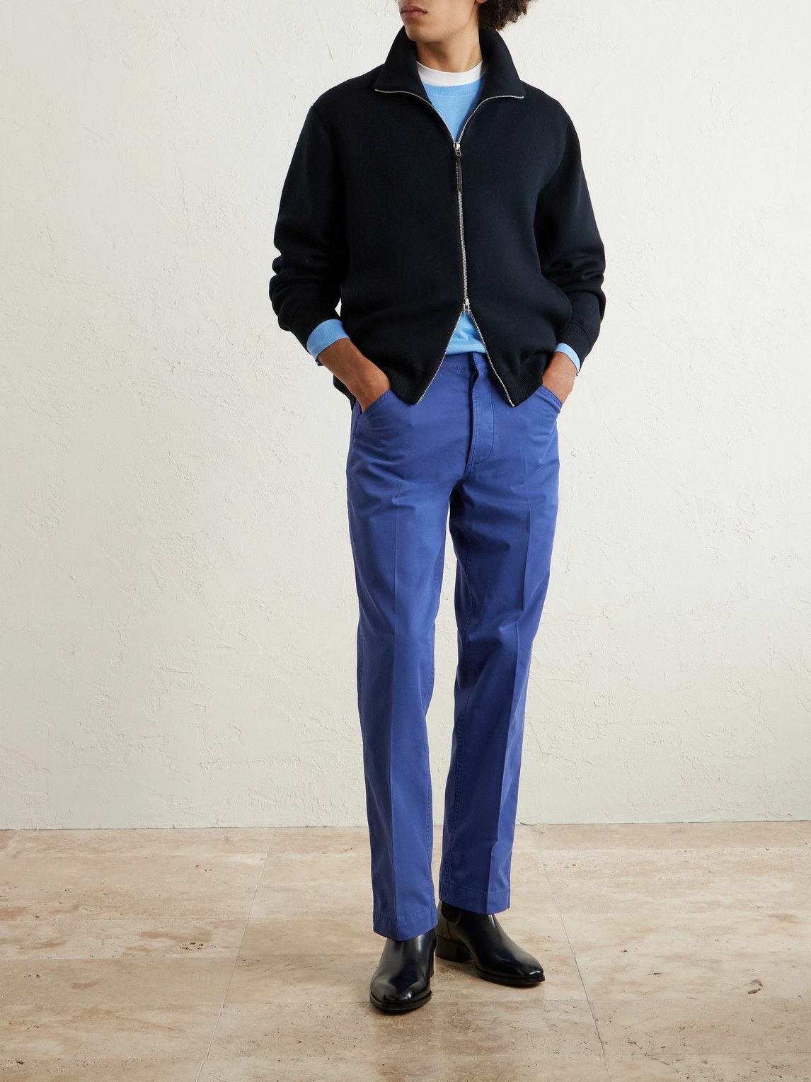 TOM FORD - Straight-Leg Cotton-Twill Trousers - Blue