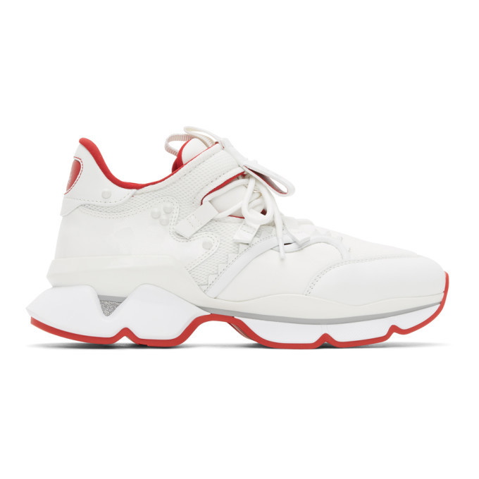 Christian Louboutin Men's Loubishark Flat Red Sole Runner Sneakers In White