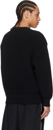 Marine Serre Black Half Cardigan Knit Crewneck Sweater