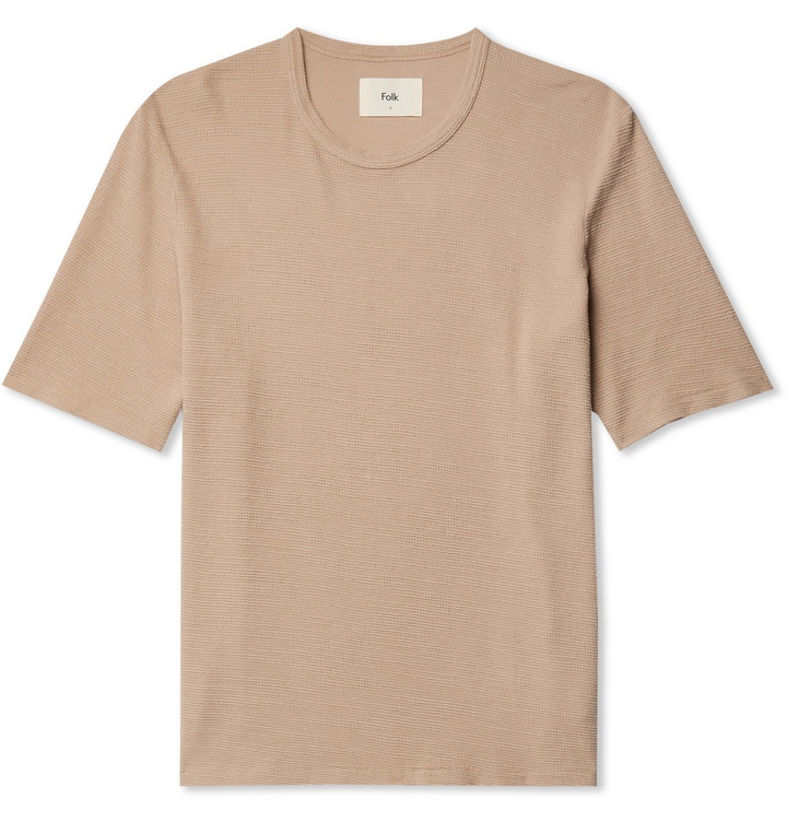 Photo: Folk - Assembly Waffle-Knit Organic Cotton T-Shirt - Neutrals