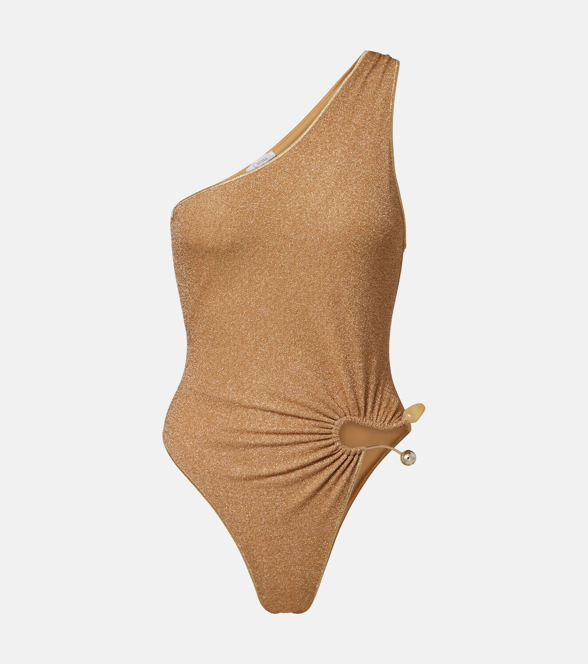 Oséree Embellished one-shoulder lamé swimsuit