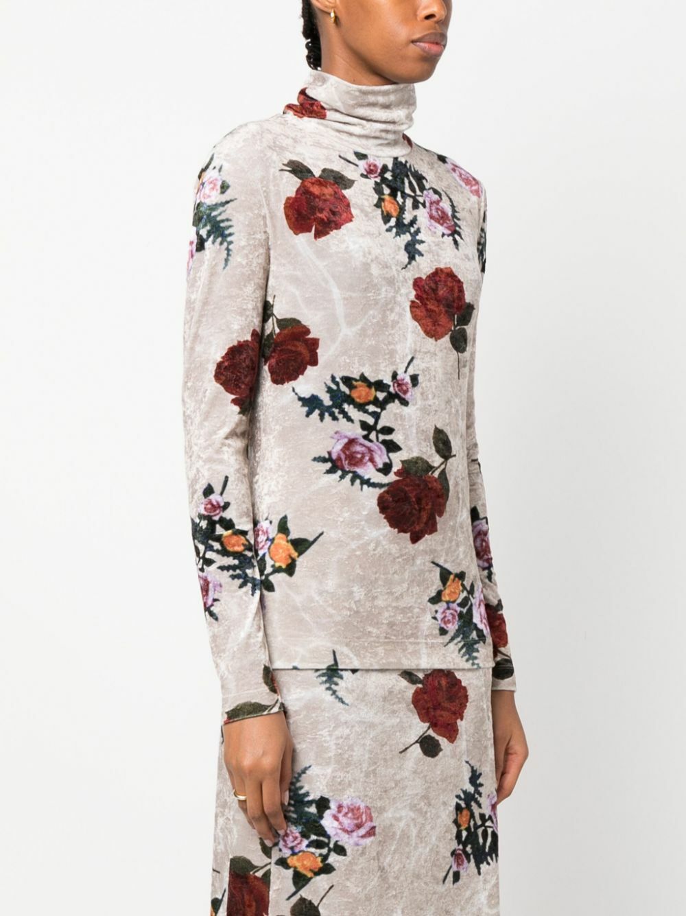 DRIES VAN NOTEN - Rose Print Velvet Turtleneck Sweater Dries Van Noten