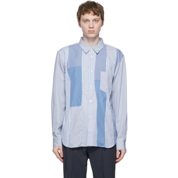 Photo: Comme des Garcons Homme Deux White and Blue Stripe Panel Shirt