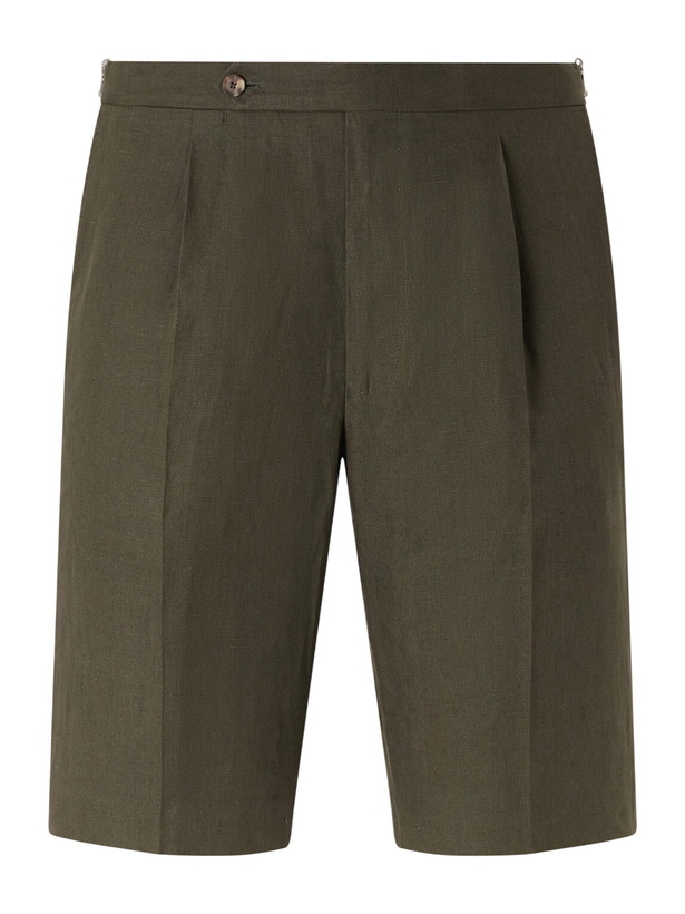 Photo: De Petrillo - Straight-Leg Pleated Linen Shorts - Green