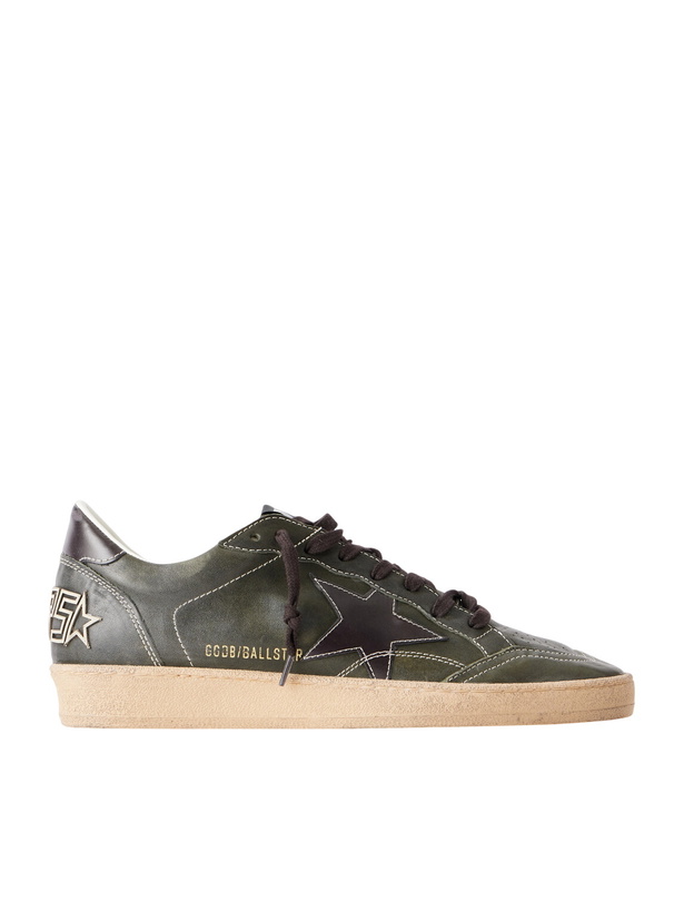 Photo: Golden Goose - Ball Star Distressed Leather Sneakers - Green