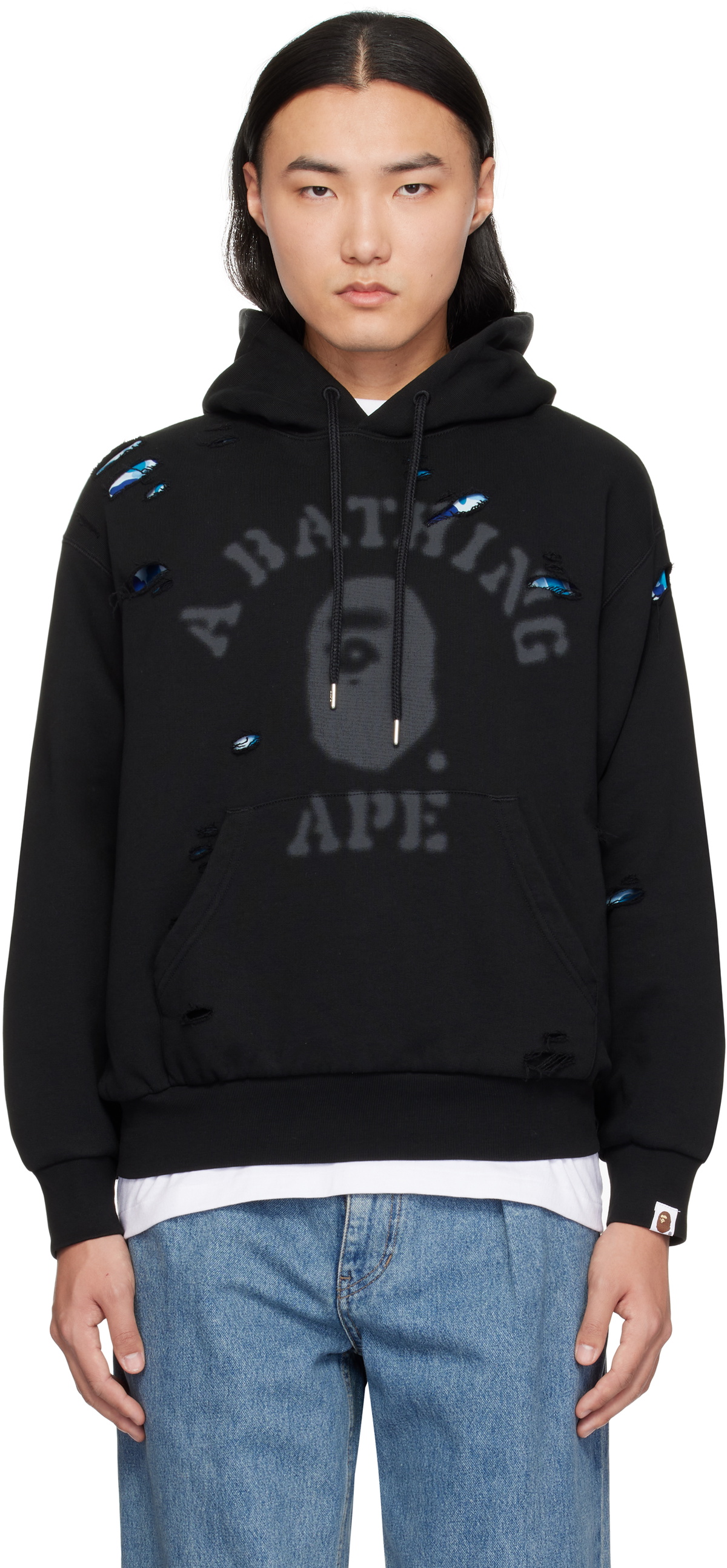 BAPE Black Destroyed College Hoodie