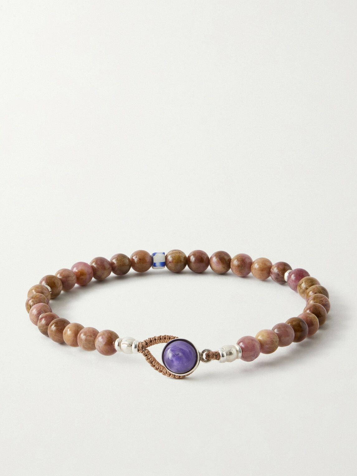Mikia - Circle8 Sterling Silver, Tourmaline Cat's Eye and Charoite Beaded Bracelet - Brown