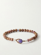 Mikia - Circle8 Sterling Silver, Tourmaline Cat's Eye and Charoite Beaded Bracelet - Brown