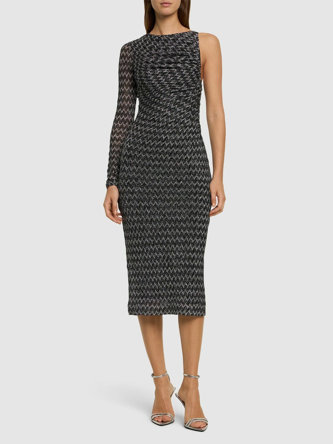 MISSONI Chevron Lurex One Sleeve Midi Dress Missoni