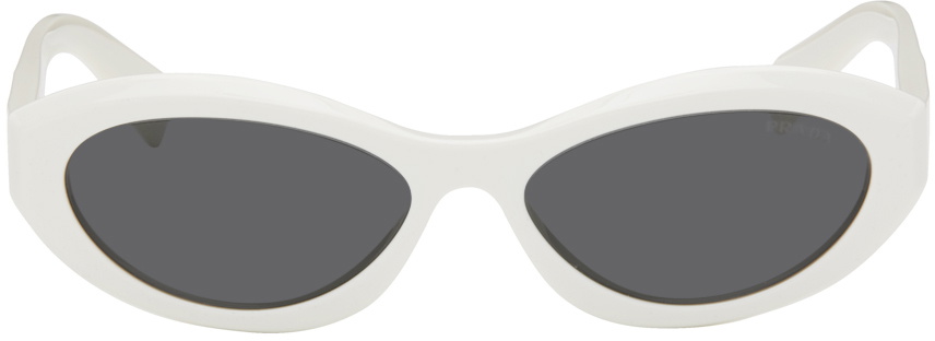 PRADA サングラス ホワイト Prada Eyewear White Slim Oval Sunglasses Prada