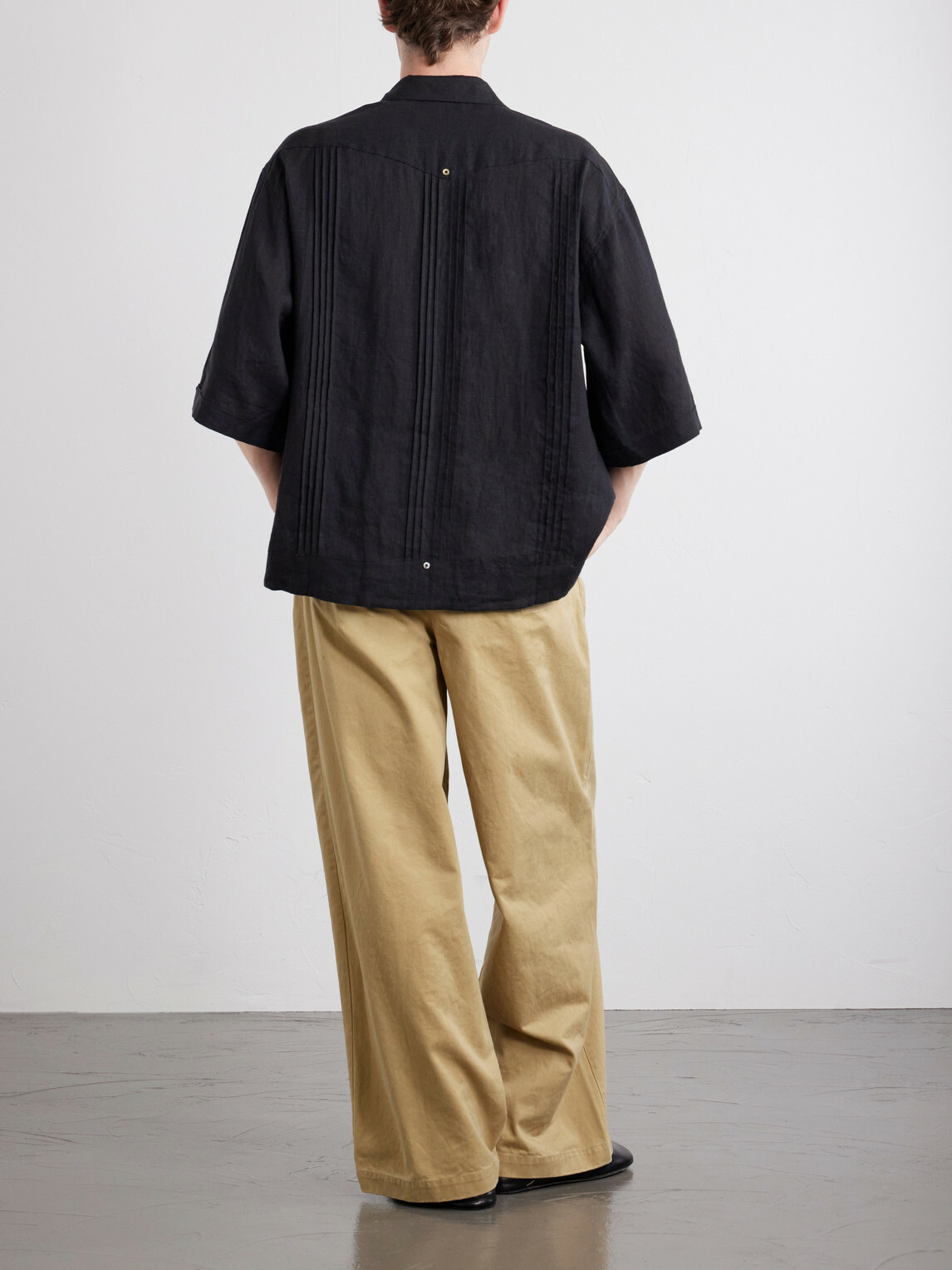 KAPITAL - Camp-Collar Pleated Linen Shirt - Black