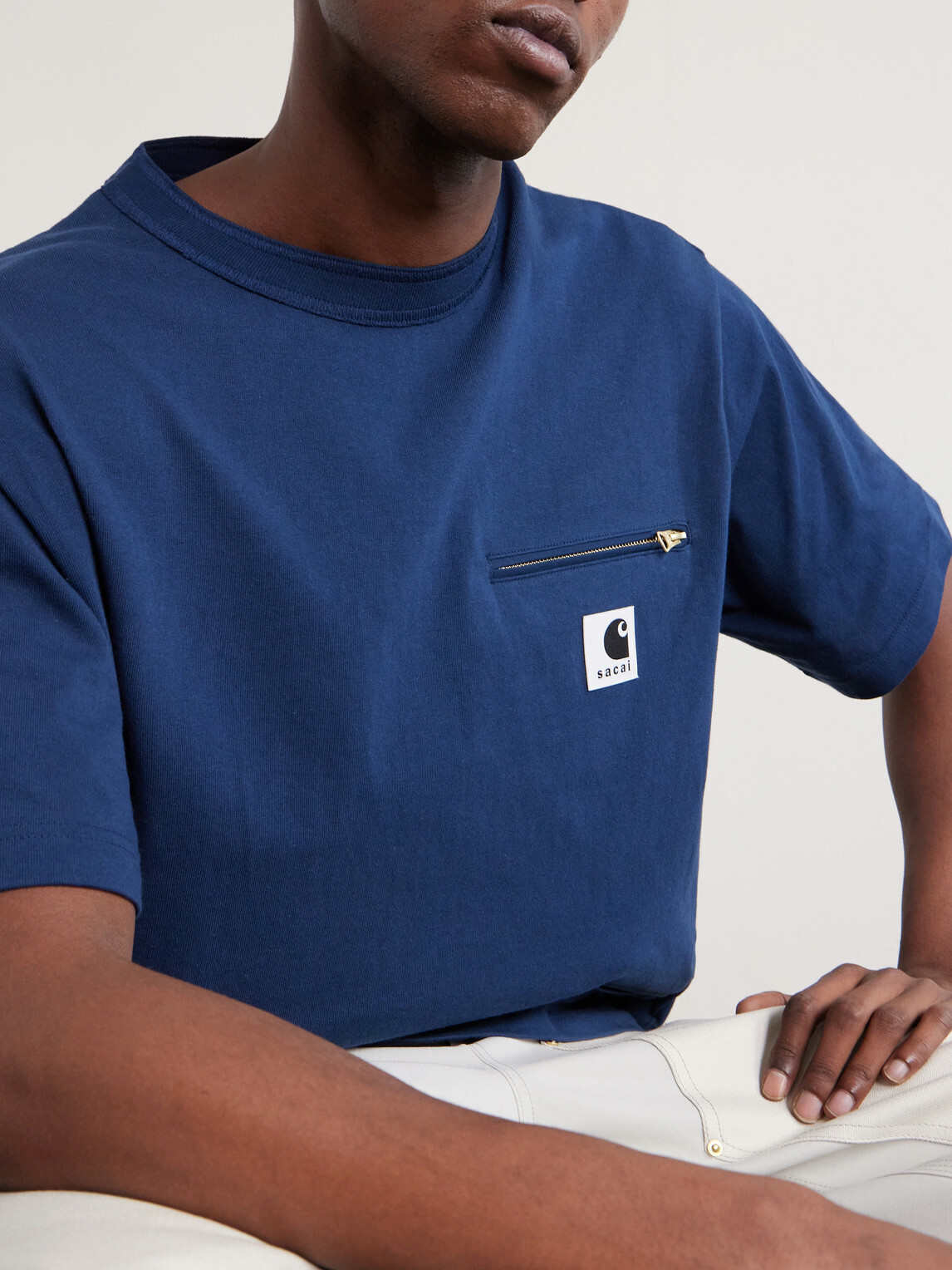 Sacai - Carhartt WIP Logo-Appliquéd Cotton-Jersey T-Shirt - Blue