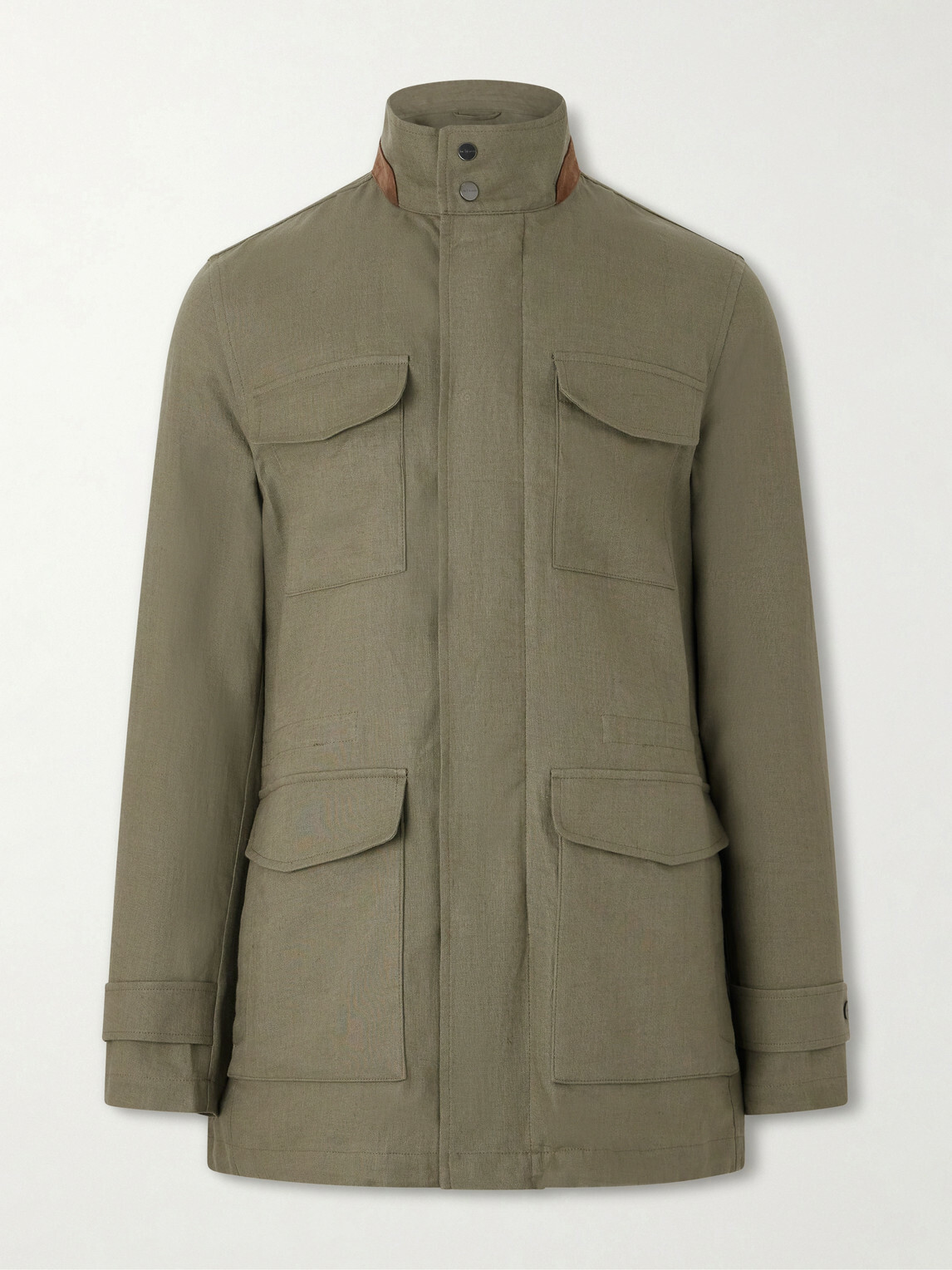 Kiton - Suede-Trimmed Linen Field Jacket - Green