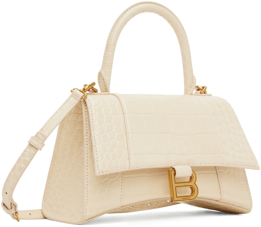 Balenciaga Hourglass Handbag Crocodile Embossed White/Gold-tone