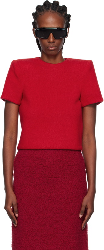 Photo: Pushbutton Red Curvy Shoulder Knitted T-shirt