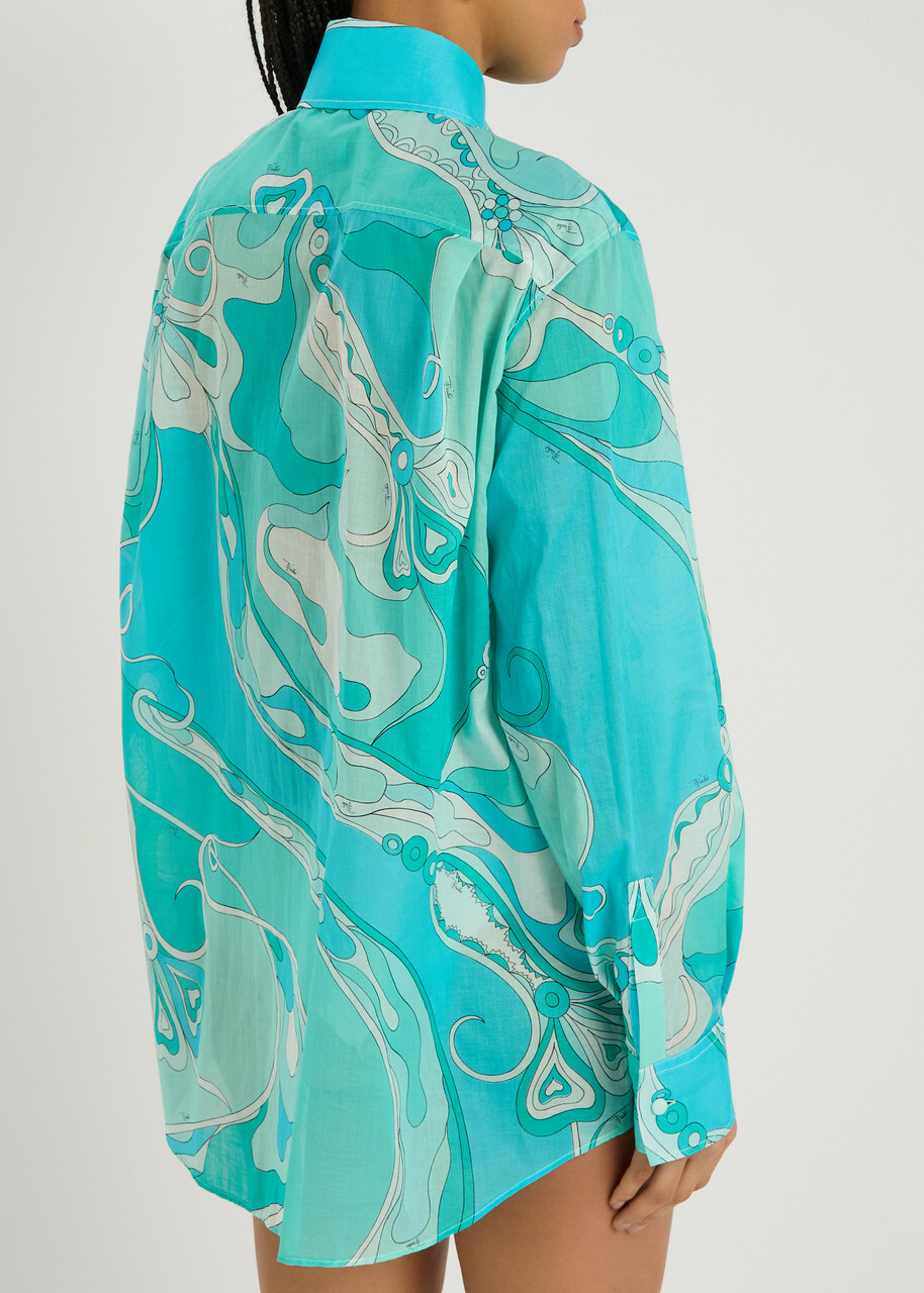 Pucci Printed Cotton Shirt Turquoise