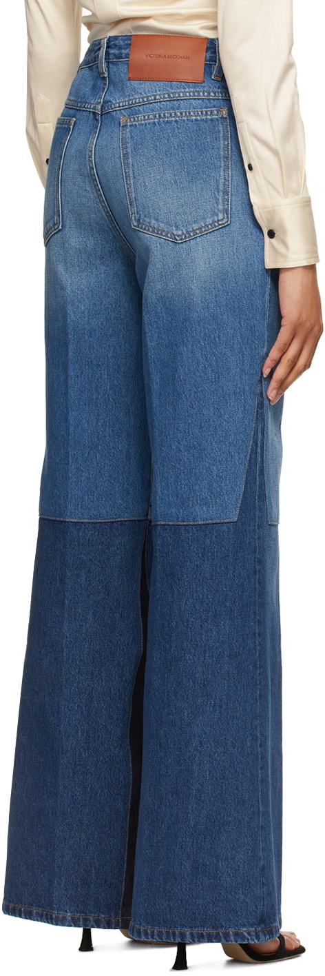 Victoria Beckham Blue Patchwork Flare Jeans