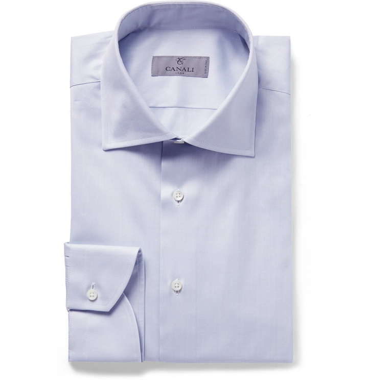 Photo: CANALI - Slim-Fit Cutaway-Collar Cotton-Twill Shirt - Gray