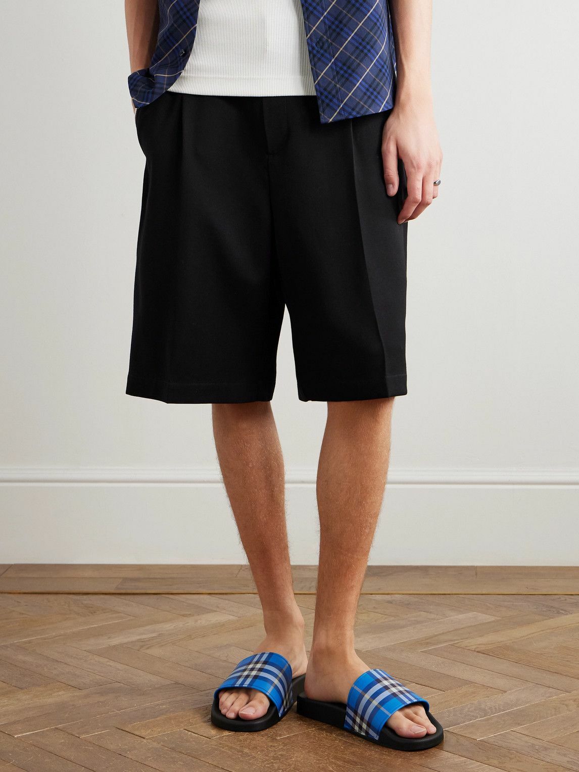 Burberry - Checked Canvas Slides - Blue