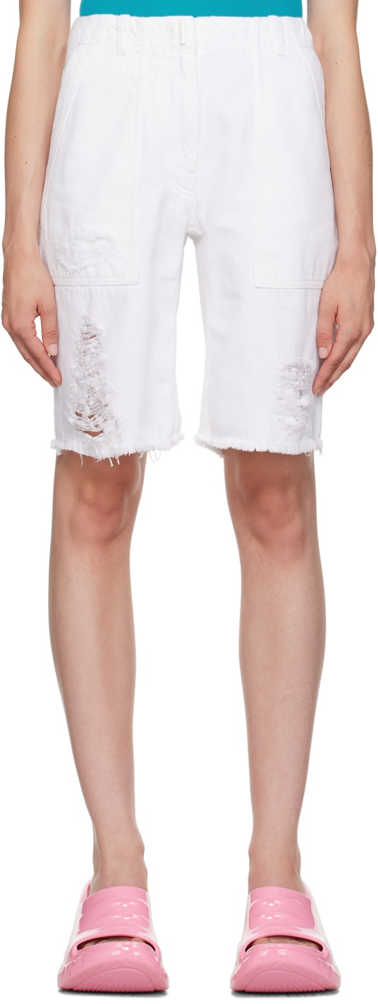 Photo: Givenchy White Destroyed Denim Shorts