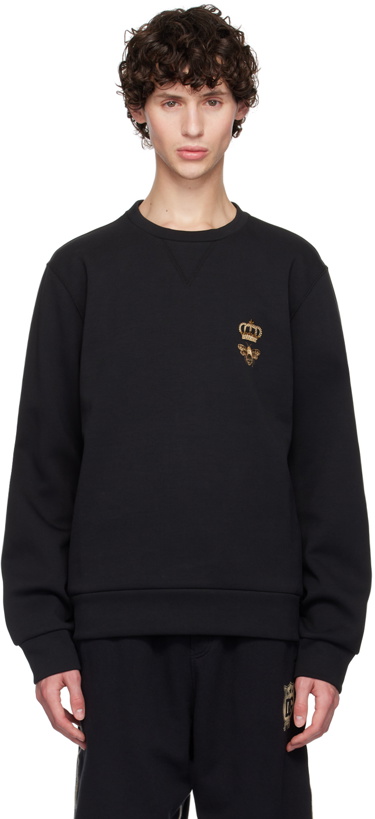 Photo: Dolce&Gabbana Black Embroidered-Graphic Sweatshirt