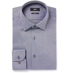 Hugo Boss - Navy Jesse Slim-Fit Jacquard-Trimmed Cotton-Poplin Shirt - Blue