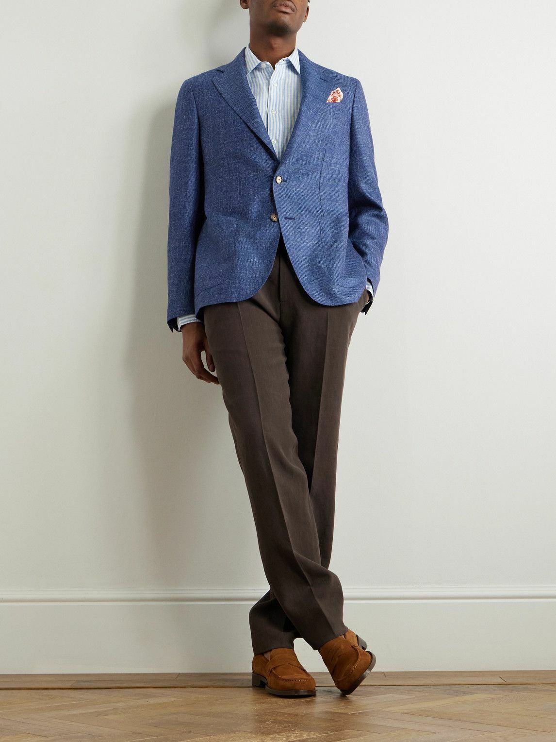 Caruso - Wool, Silk and Linen-Blend Blazer - Blue