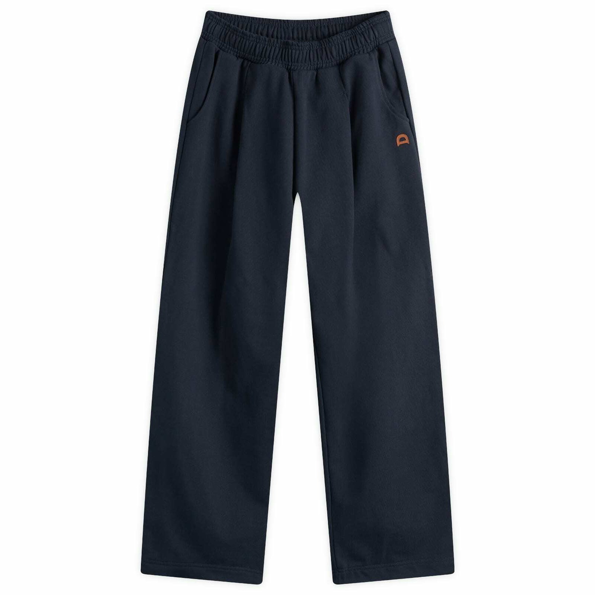 DUNST Women's Unisex Leather Logo Wide Sweat Pants in French Navy