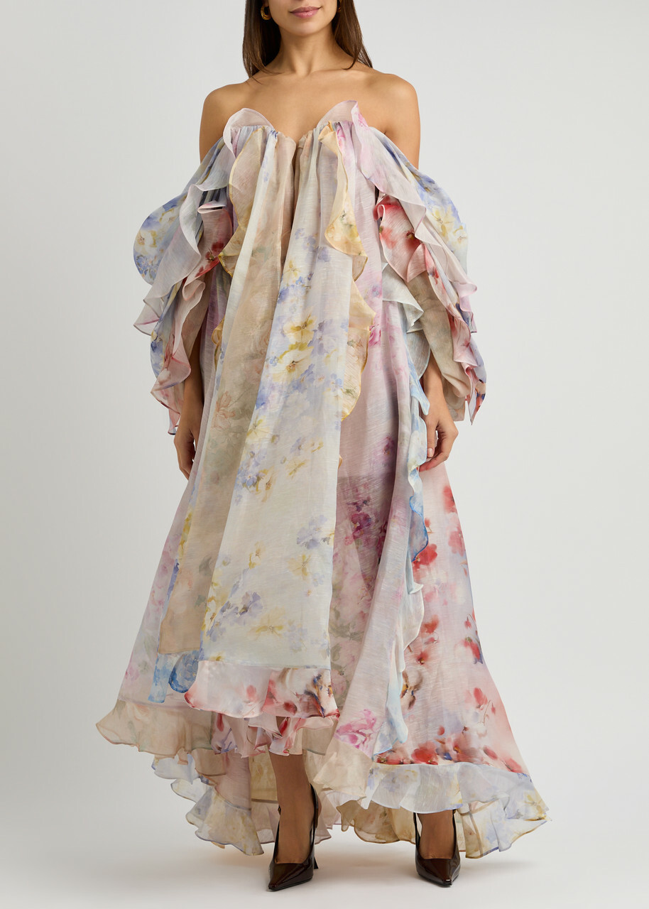 Zimmermann Crush Strapless Floral-print Linen-blend Dress