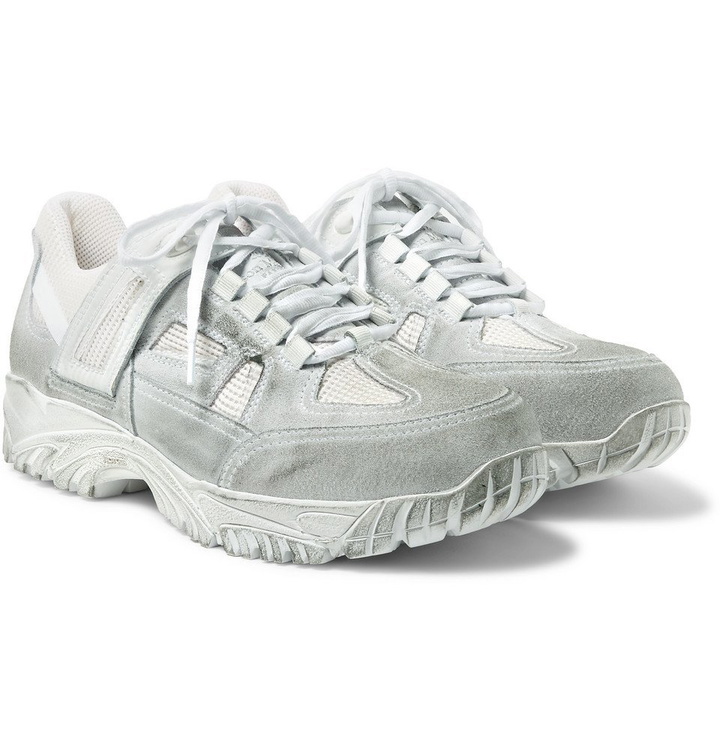 Photo: Maison Margiela - Distressed Leather, Suede and Mesh Sneakers - Men - White