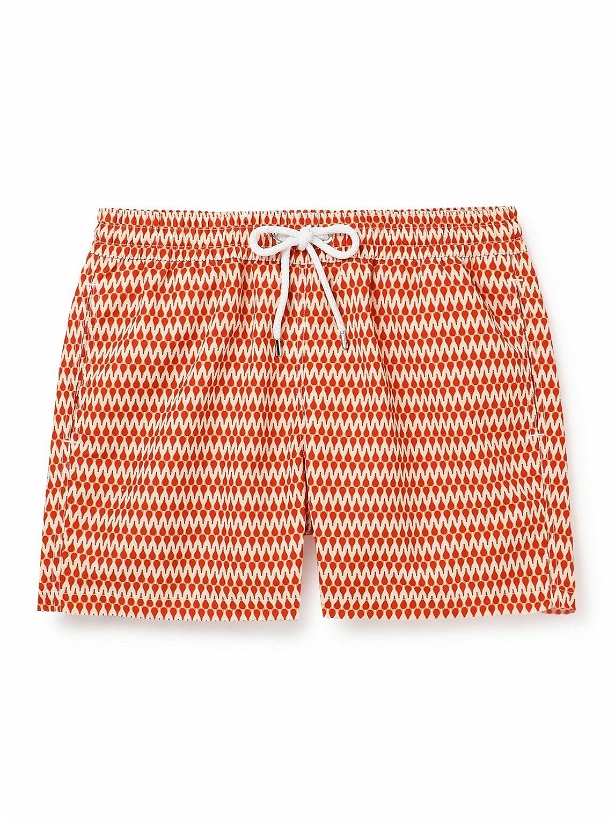 Photo: Frescobol Carioca - Straight-Leg Short-Length Printed Recycled Swim Shorts - Orange