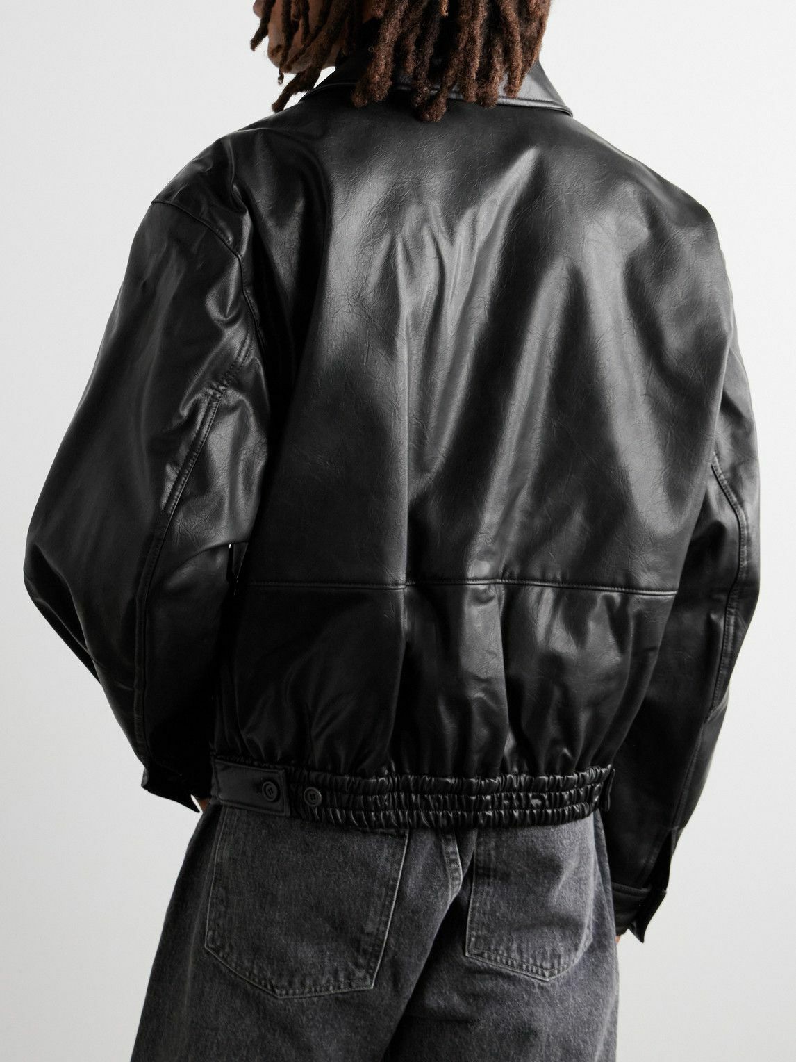 Amomento - Padded Crinkled Faux Leather Blouson Jacket - Black