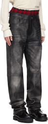 424 Black Faded Leather Pants