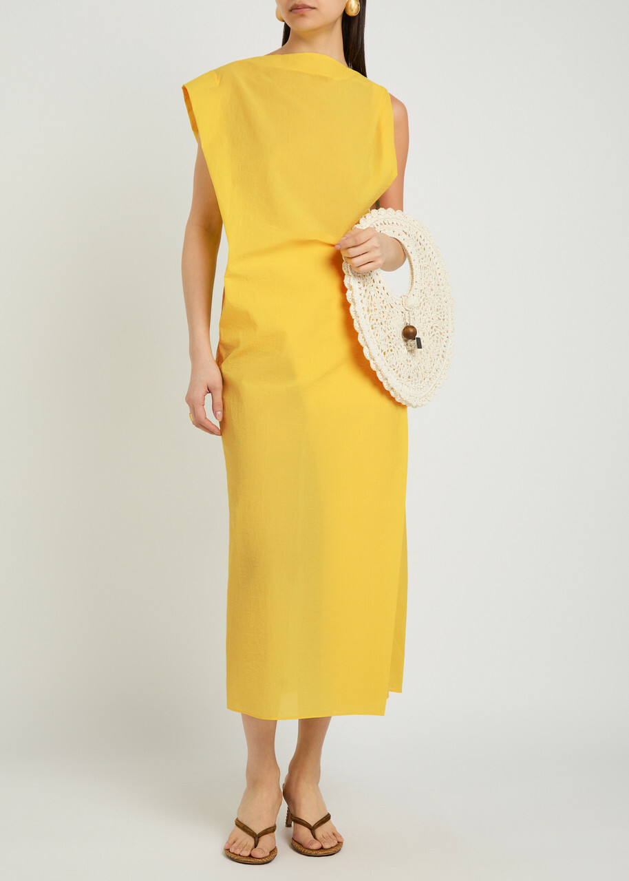 Jacquemus La Robe Drap Draped Cotton-blend Midi Dress Yellow