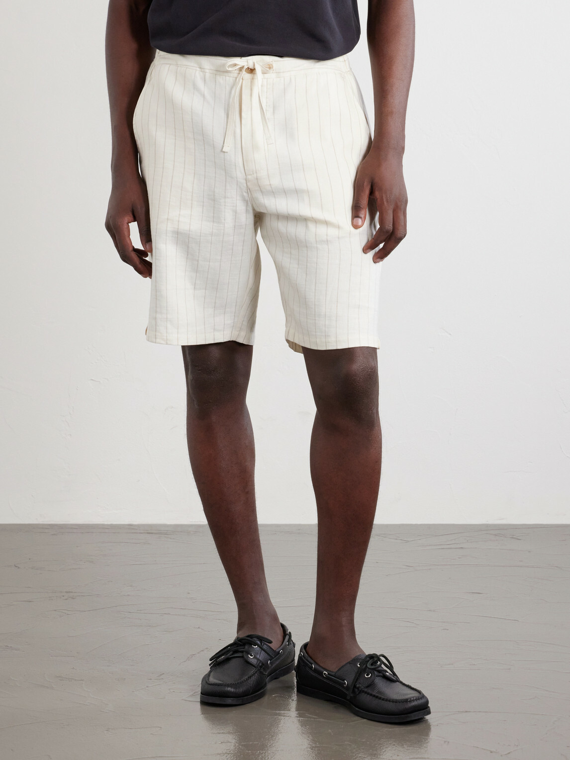 Frescobol Carioca - Straight-Leg Striped Linen and Cotton-Blend Drawstring Shorts - Neutrals