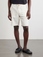 Frescobol Carioca - Straight-Leg Striped Linen and Cotton-Blend Drawstring Shorts - Neutrals