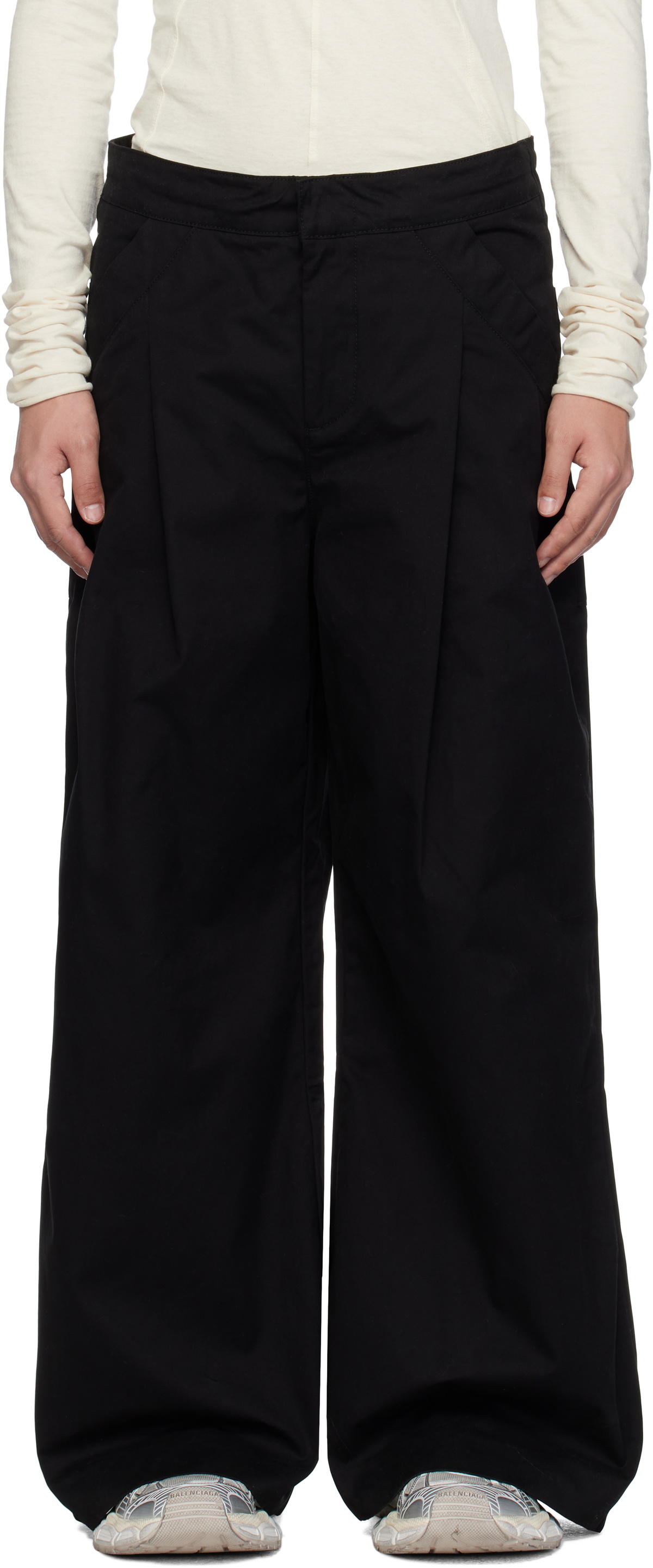 パンツ ENTIRE STUDIOS WIDE BLACK TROUSERS IN COTTON Entire Studios Black Wares Trousers Entire Studios