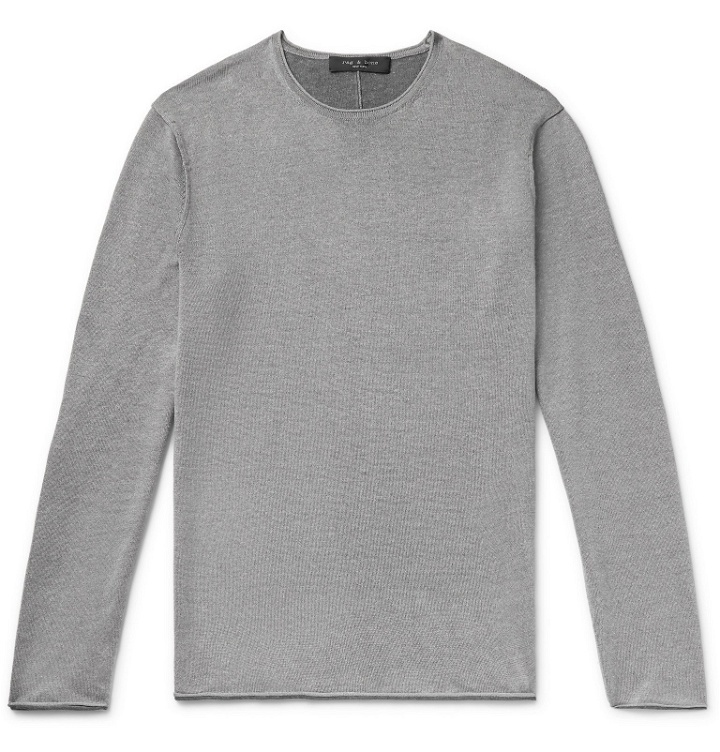 Photo: rag & bone - Trent Contrast-Tipped Merino Wool, Cotton and Linen-Blend Sweater - Gray